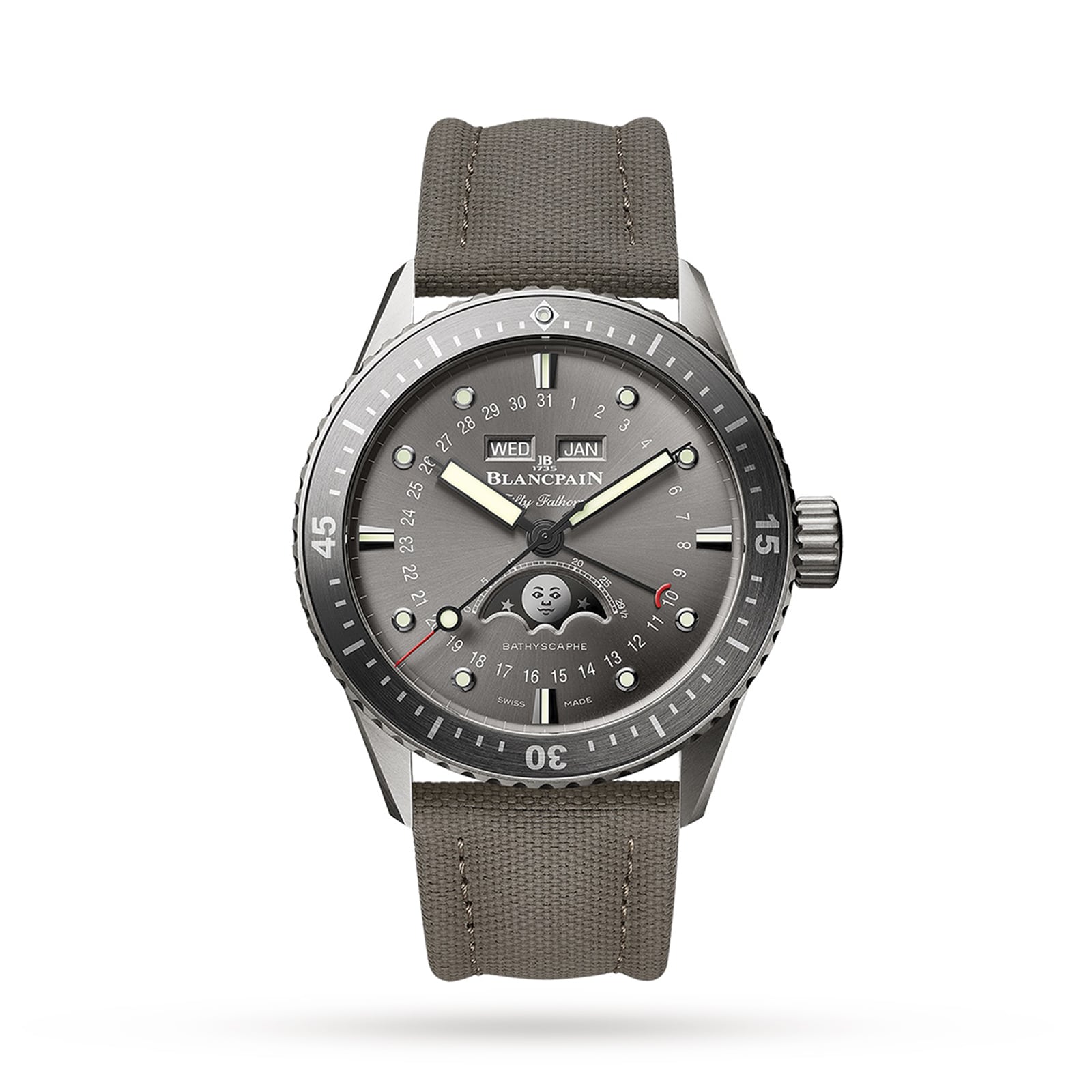 Blancpain Fifty Fathoms Bathyscaphe Quantieme Complet Phases De Lune 43mm Mens Watch Grey