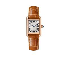 Tank Louis Cartier Watch Small Model HandWound Mechanical Movement Rose Gold Leather