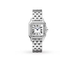 Panthegravere De Cartier Watch Medium Model Quartz Movement Steel Diamonds