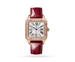 Cartier SantosDumont Watch Large Model Rose Gold Diamonds Leather Strap