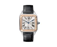 Cartier SantosDumont Watch Large Model Quartz Movement Rose Gold Steel Leather