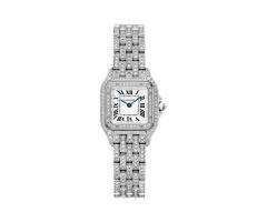 Panthegravere De Cartier Watch Small Model Quartz Movement Rhodiumized White Gold Case