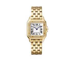 Panthegravere De Cartier Watch Medium Model Quartz Movement Yellow Gold Diamonds